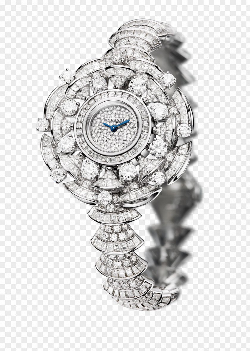 Bulgari Watches Silver Jewelry Decorated Female Table Earring Watch Jewellery Diamond PNG