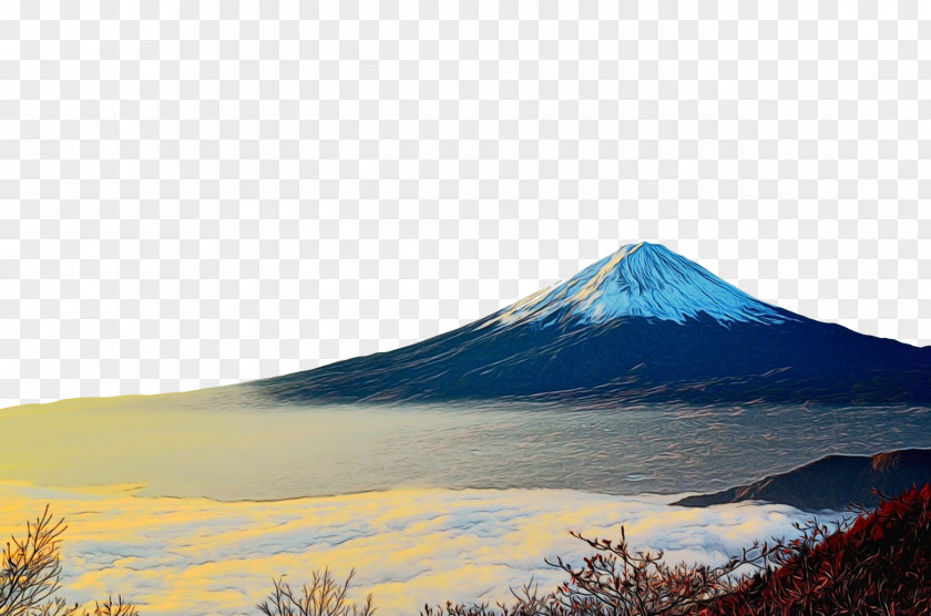 Crater Lake Geological Phenomenon Mount Fuji Scenery Landscape Painting Oil PNG