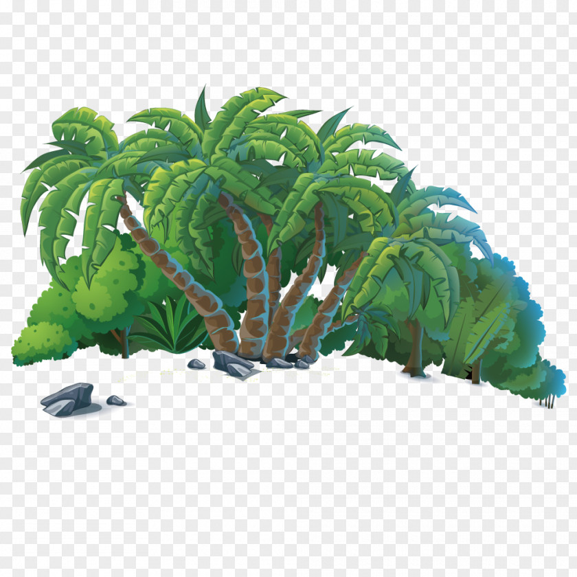 Vector Seaside Coconut Tree Stone PNG