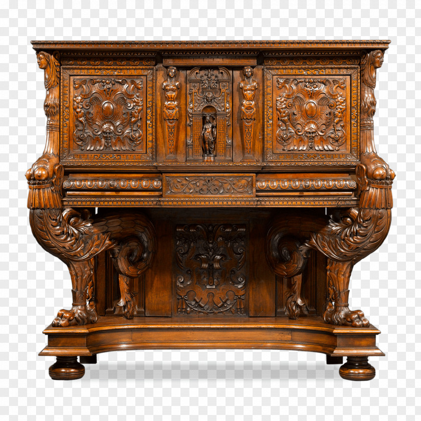 Walnut French Renaissance Table Antique Furniture PNG