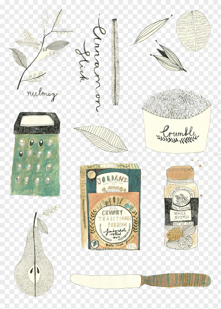 Hand-painted Vintage Product Label Illustrator Recipe Cookbook Art Illustration PNG