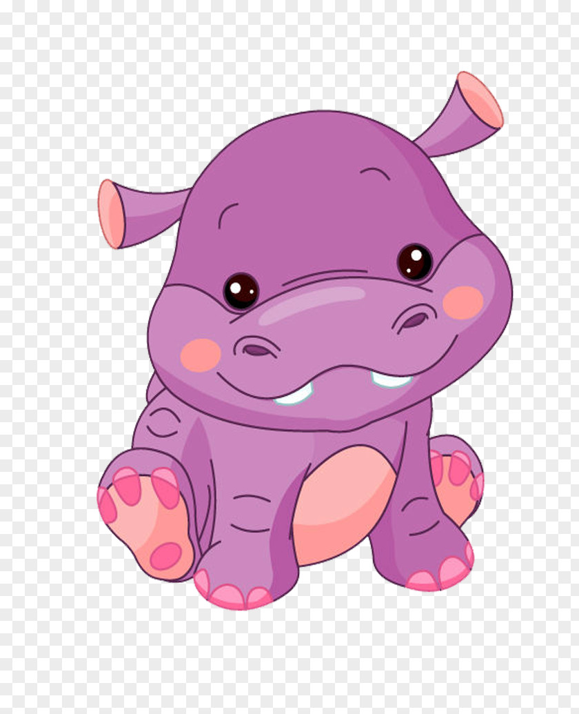 Smiling Hippo Decorative Material Hippopotamus Cartoon Clip Art PNG