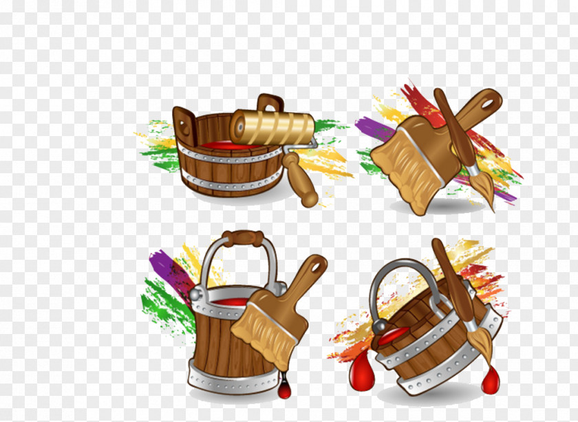 Paint Bucket Painting Cartoon Brush PNG