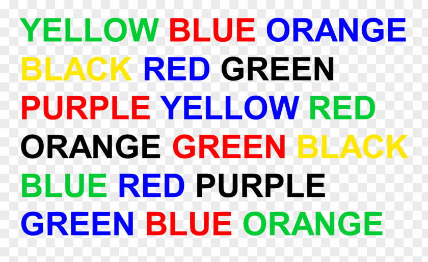 Word Stroop Effect Color Optical Illusion Game PNG