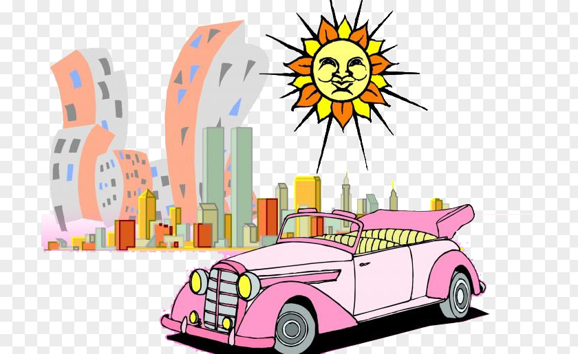 Cartoon City Car Sunrise Child Clip Art PNG