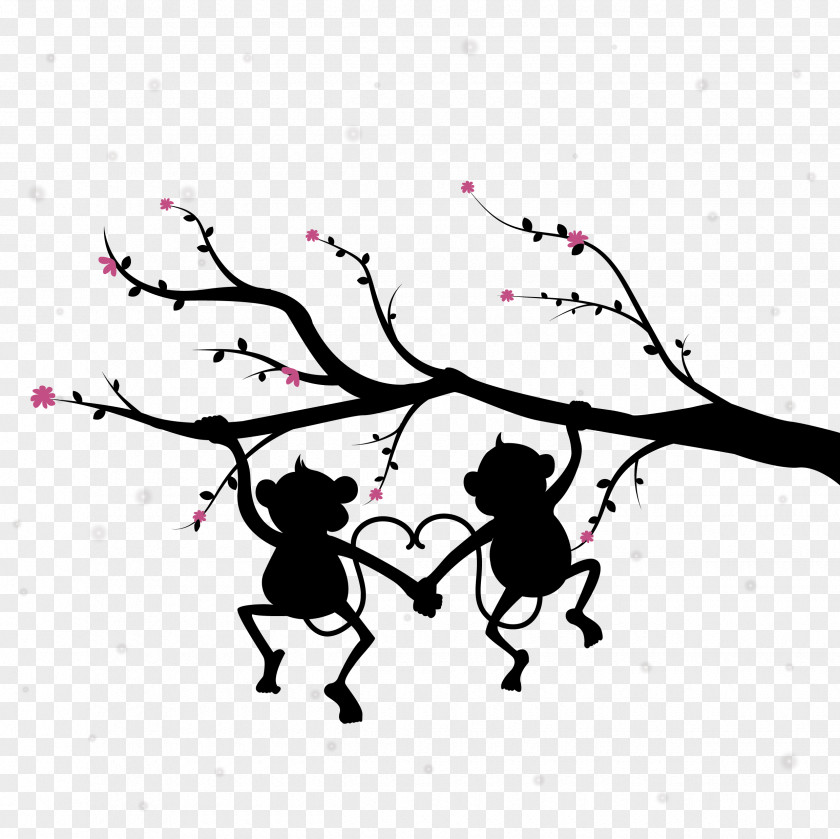 Couple Silhouette Monkey PNG