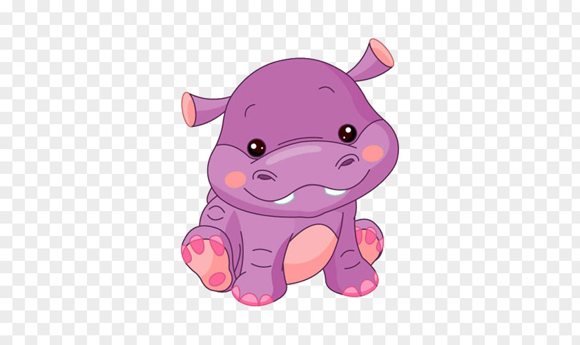 Cute Hippo Hippopotamus Cartoon Illustration PNG