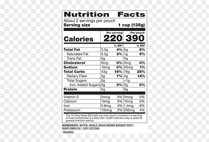 Rice Smoothie Beef Stroganoff Basmati Nutrition Facts Label PNG