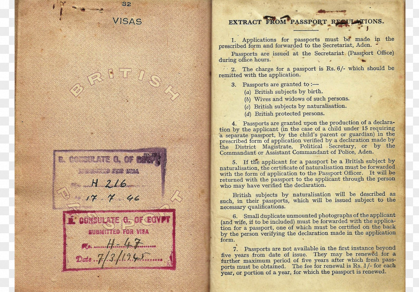 Passport Colony Of Aden British Protected Person Travel Document PNG