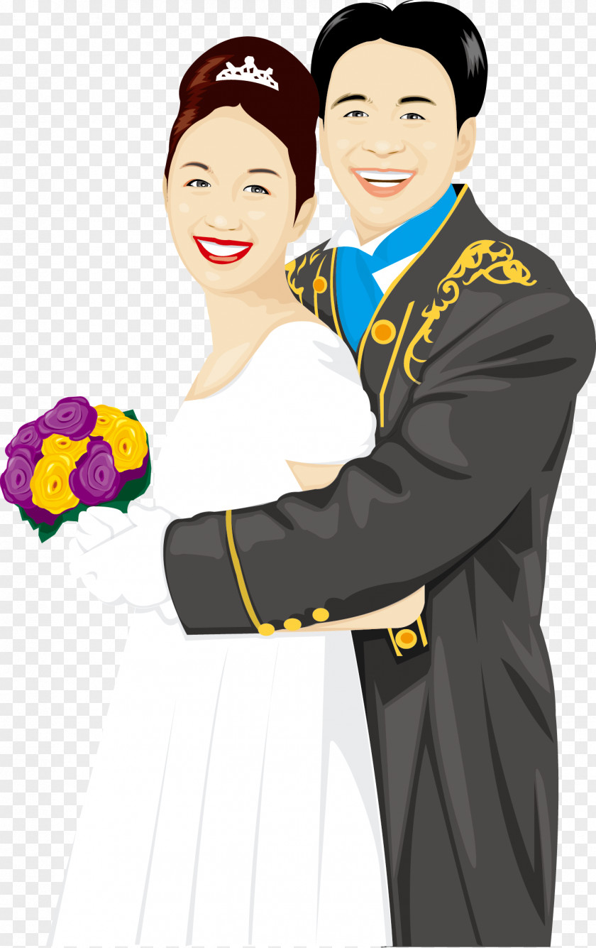 Vector Wedding Cartoon Couple Illustration PNG