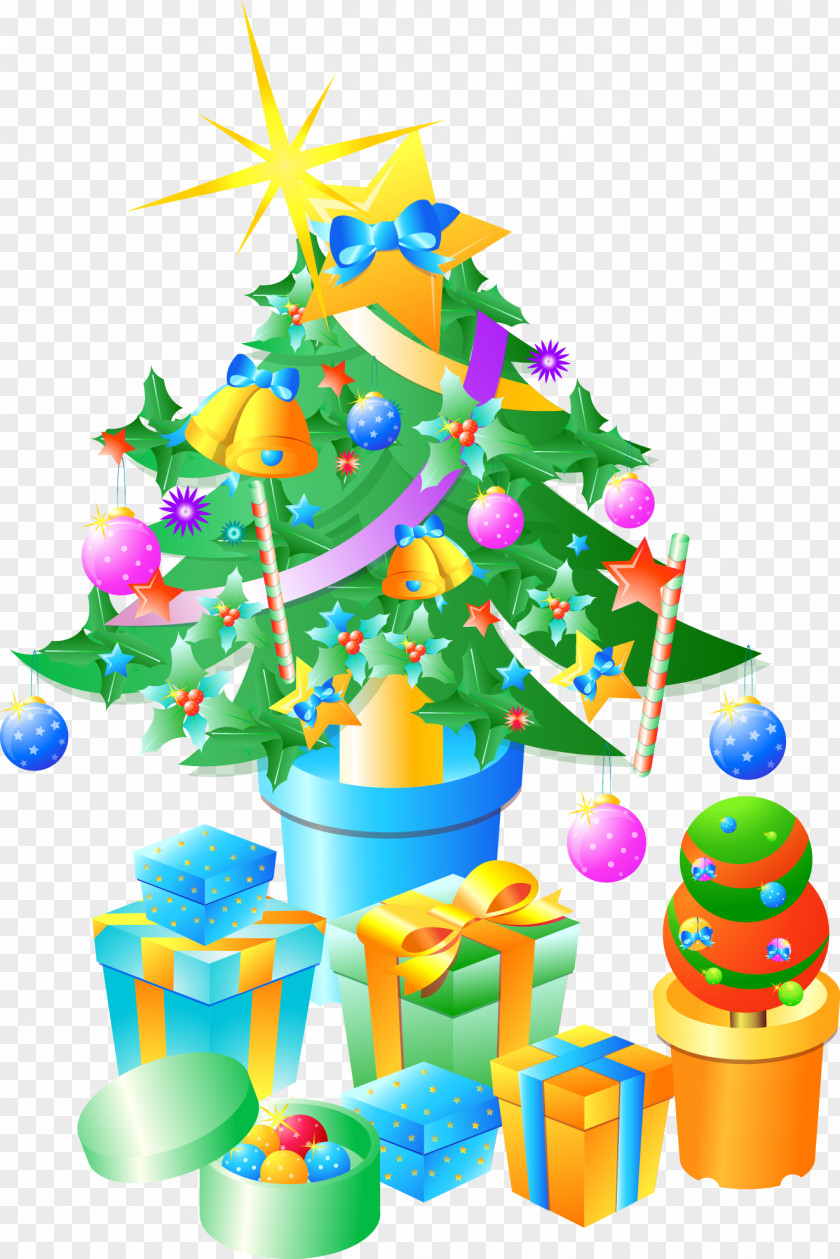 Free Christmas Tree Vector Image Pull Gift PNG