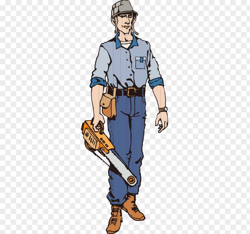 Hand-painted Cartoon Foreign Men To Take A Chainsaw Clip Art PNG