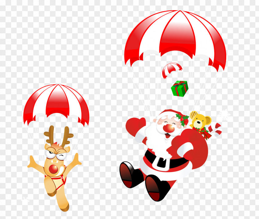 Santa With Parachute Claus Christmas Gift Clip Art PNG