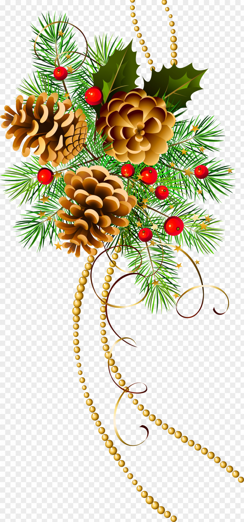 Three Christmas Cones With Pine Branch Clipart Decoration Ornament Tree Clip Art PNG