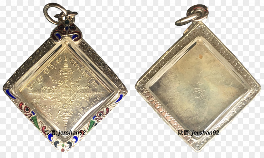 Thai Buddha Amulet Locket Earring Phra Phrom Gold PNG