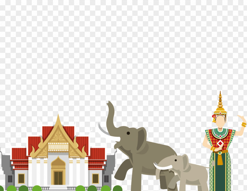 Thai Elephant Cartoon Character Building Thailand Culture Euclidean Vector PNG