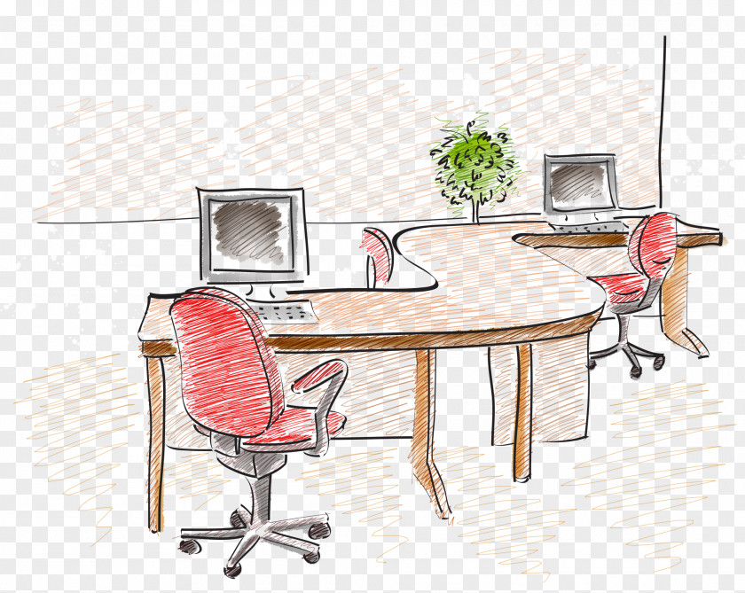 At A Computer Table Desk Design Room PNG