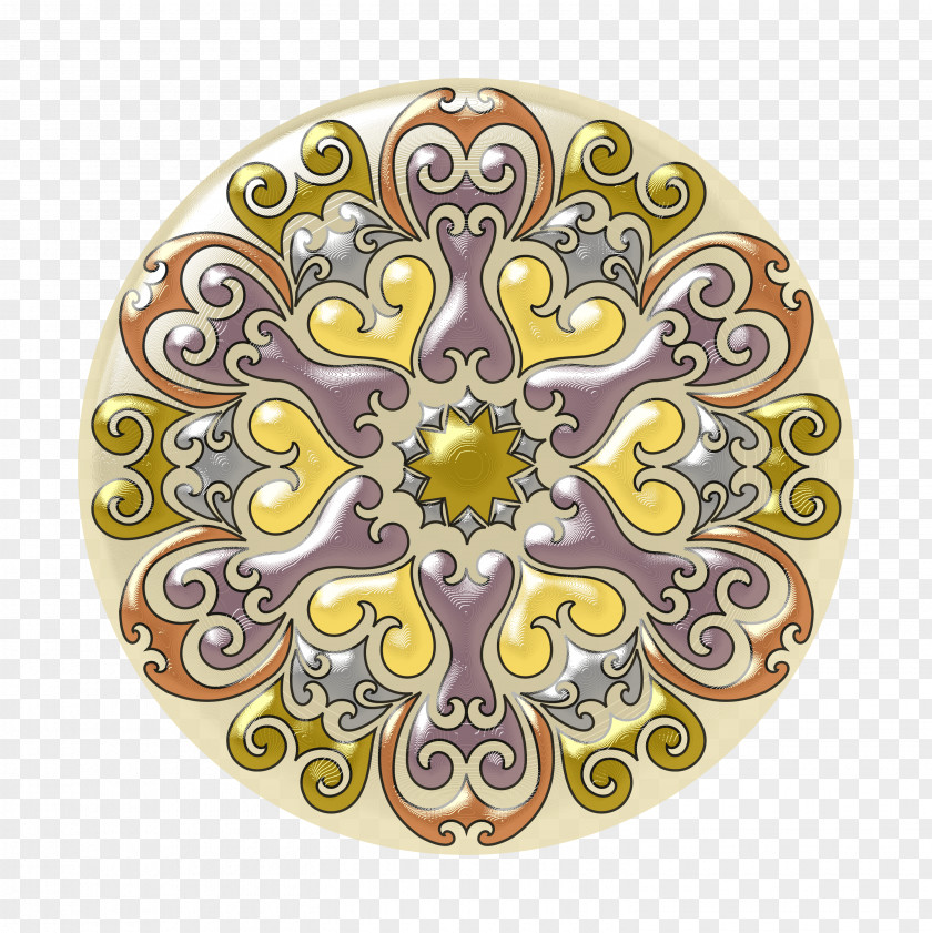 Golden Mandala Stained Glass Circle PNG