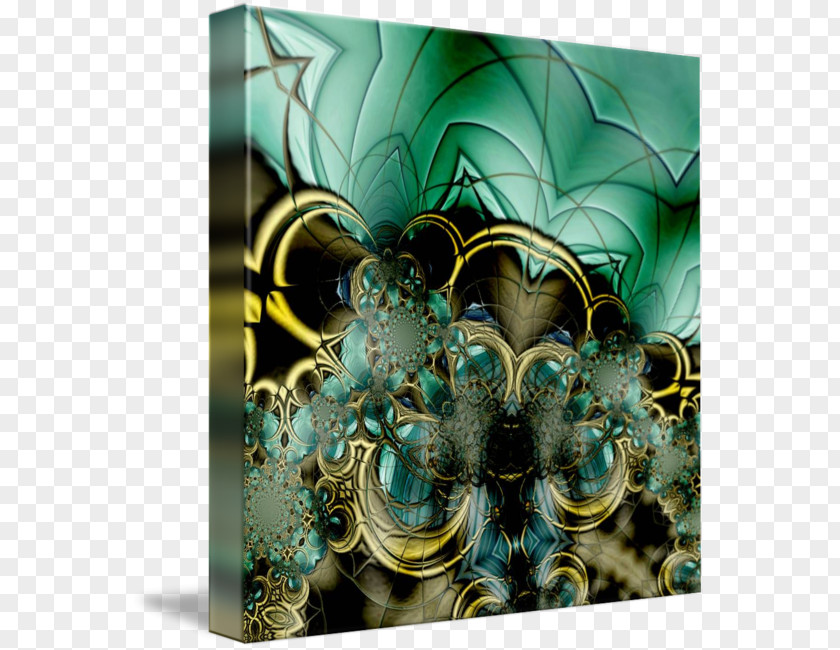 Glass Gold Fractal Art Teal PNG