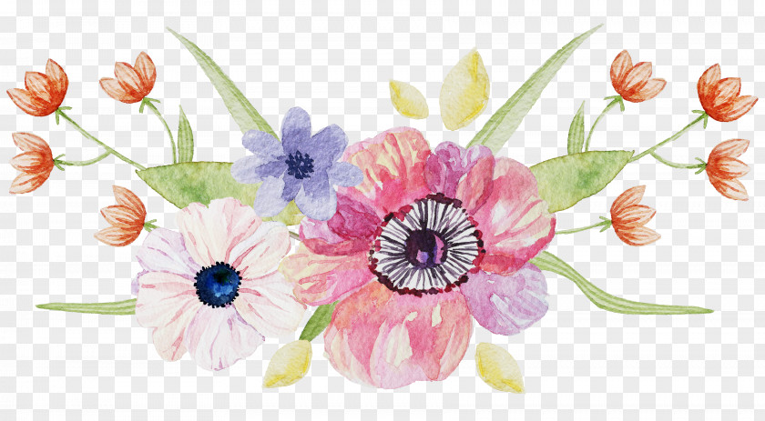 Fresh And Elegant Floral Watercolor Number Painting PNG