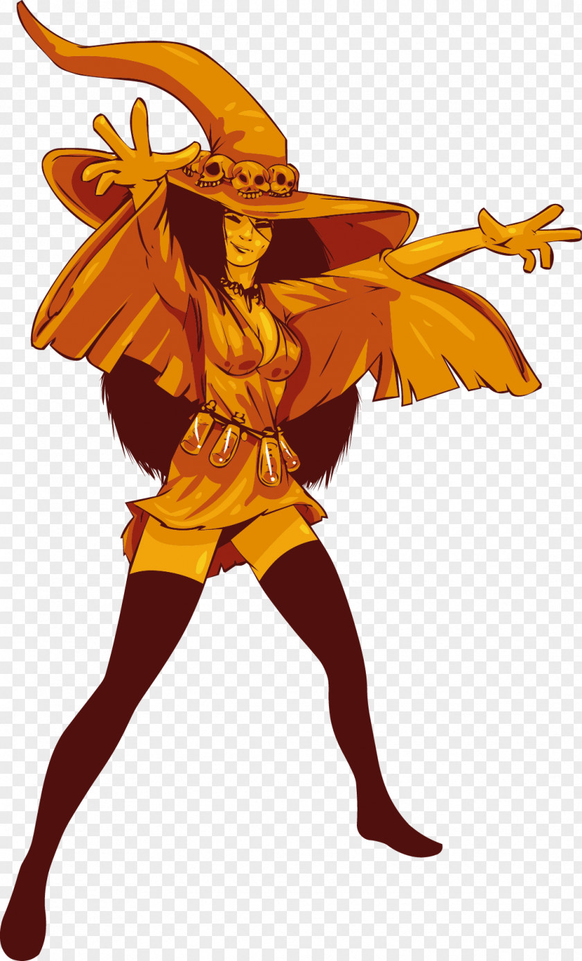 With A Hat Wearing Long Hair Elements Of The Woman Halloween Witchcraft PNG