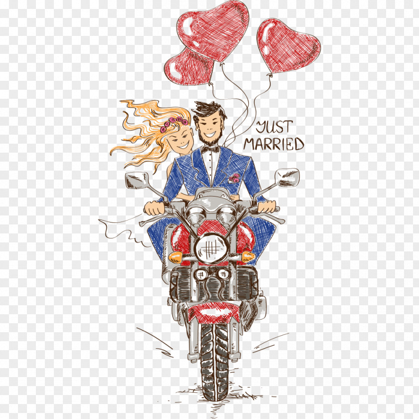Cycling Couple Wedding Invitation Motorcycle Bicycle PNG