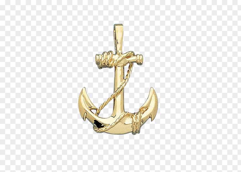 Necklace Men's Anchor Pendant In 10k Gold Colored PNG