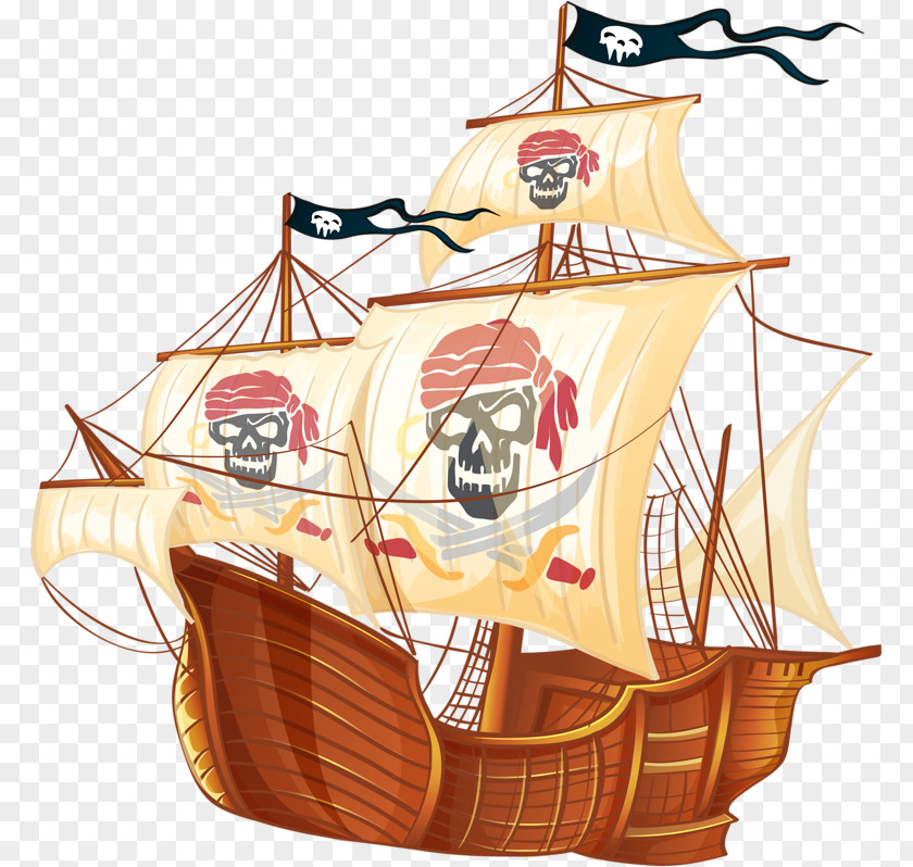 Cartoon Pirate Ship Sailboat PNG