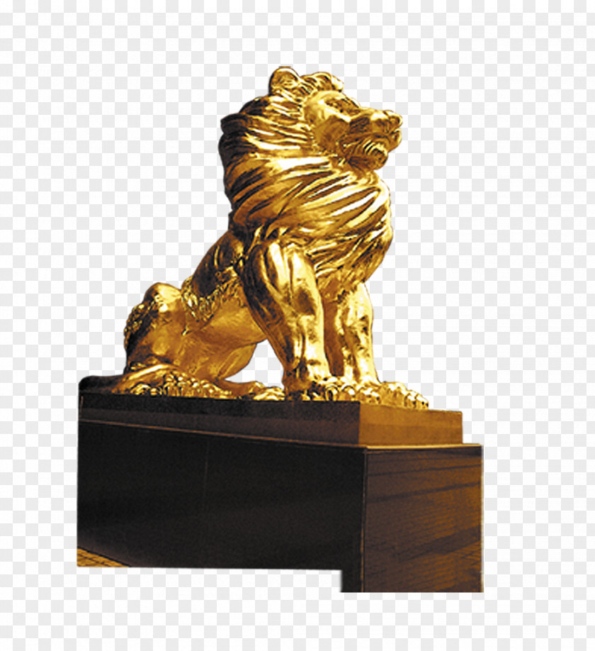 Golden Lion Sculpture Stone PNG