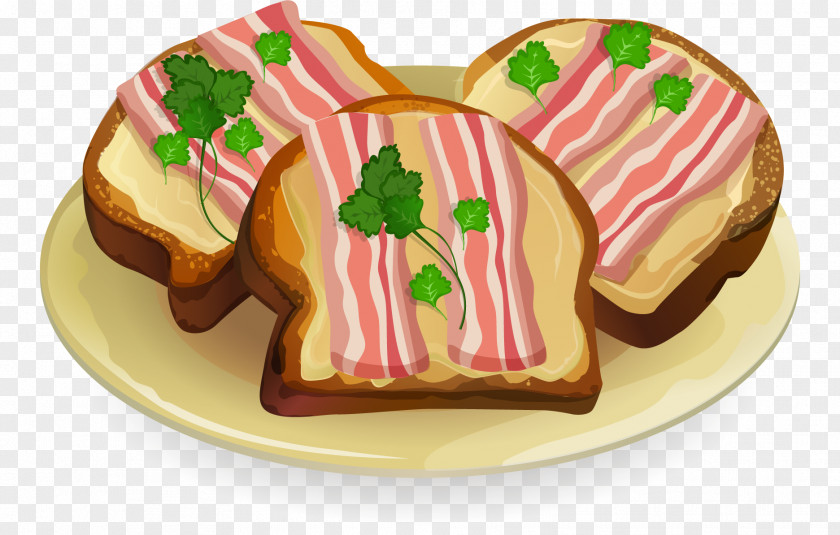 Vector Painted Bread Bacon Toast Cheese Sandwich Barbecue Breakfast PNG