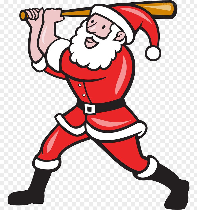 Santa Claus Playing Baseball Batting Illustration PNG