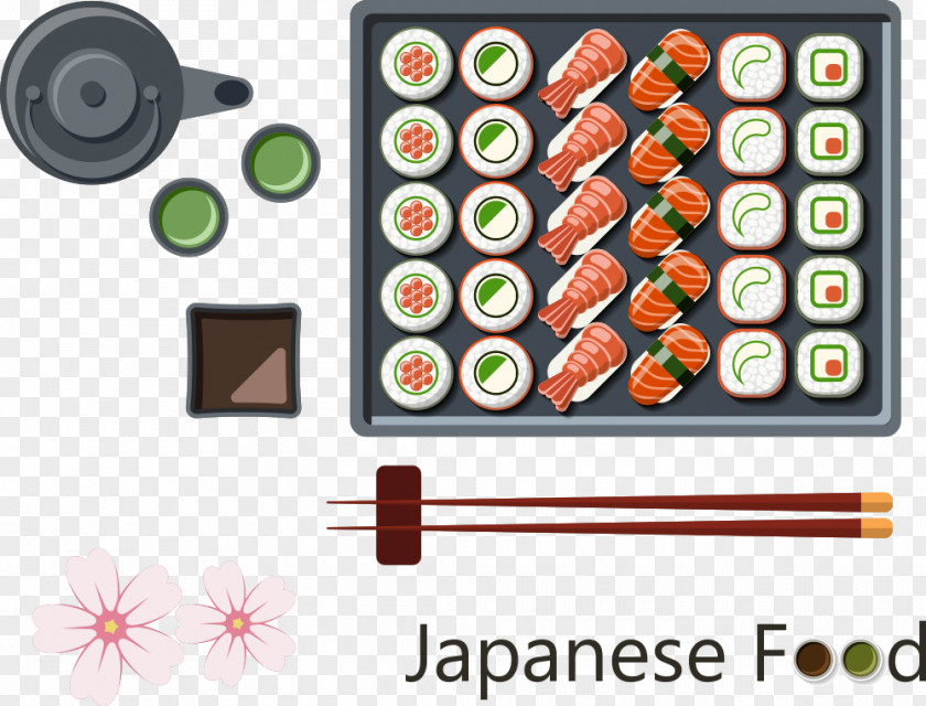 Vector Flowers And Sushi Japanese Cuisine Photography Illustration PNG