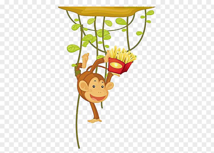 Cartoon Monkey Tree Material Ape Clip Art PNG
