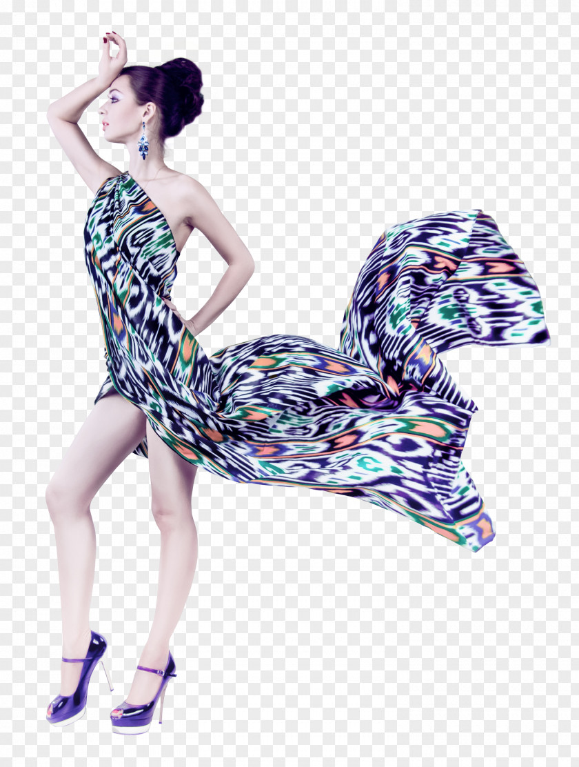 Young Woman In Fashion Flying Fabric Dress Clothing PNG