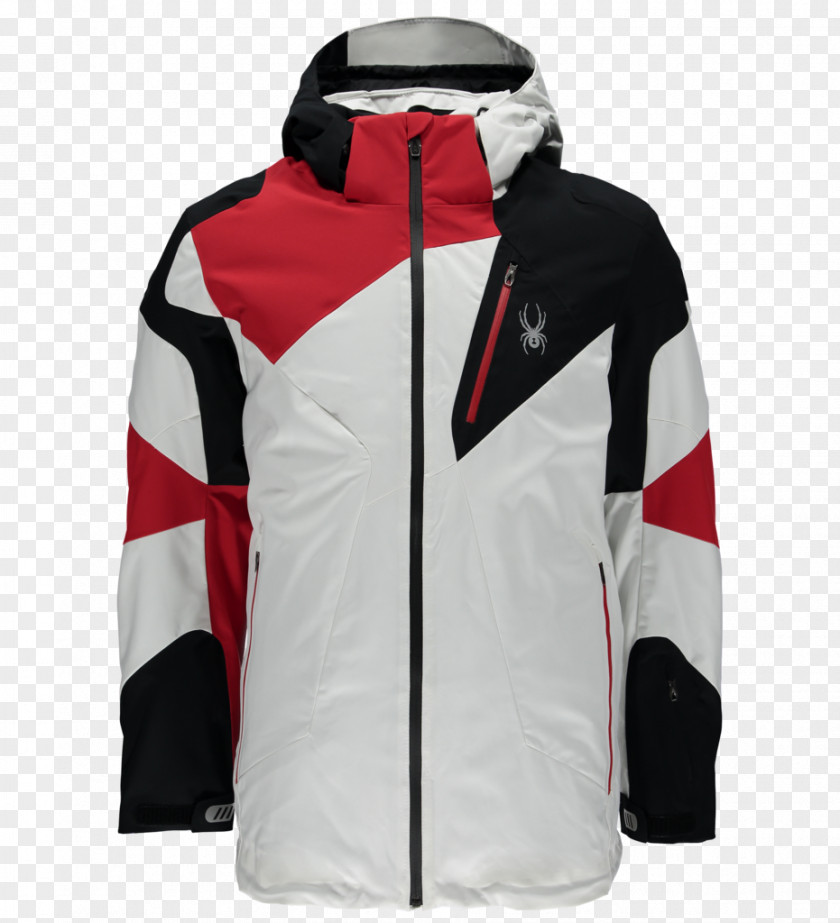 Red Black Jacket With Hood Mens Spyder Leader Ski Suit Coat PNG