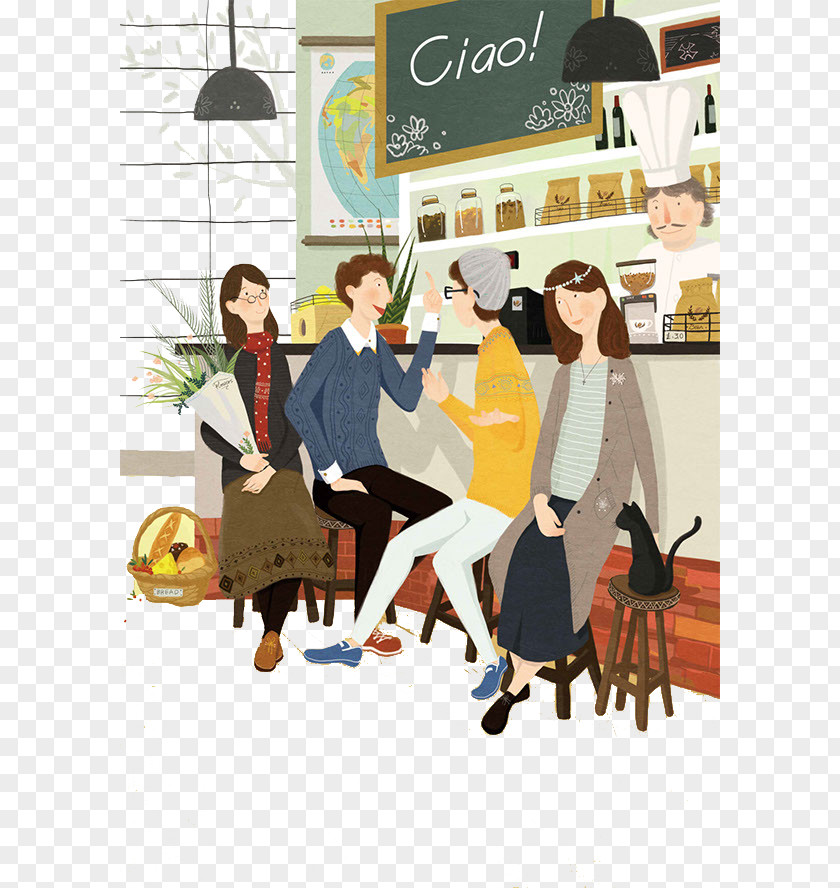 Coffee Shop For Men And Women Cafe Model Sheet Cartoon Illustration PNG