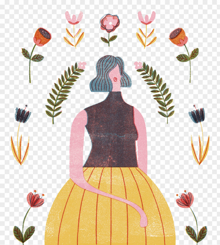 Character Design Woman Flowers Drawing Printmaking Model Sheet Illustration PNG