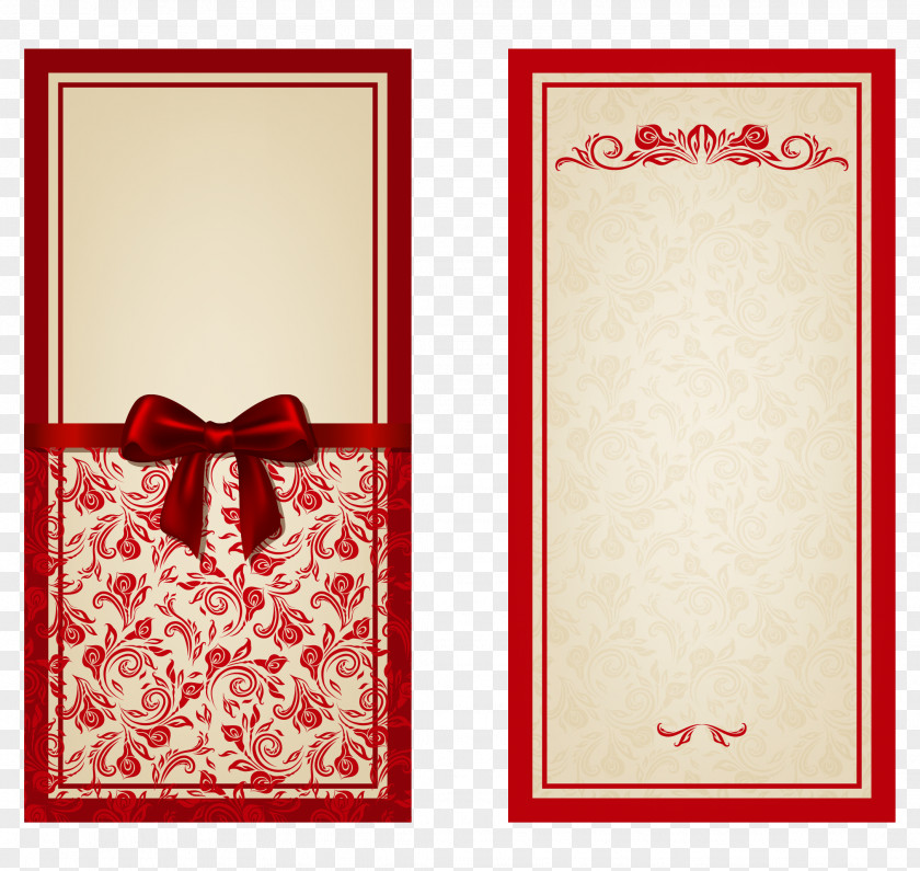 Hand Painted Red Vine Bow Knot Wedding Invitation Template PNG