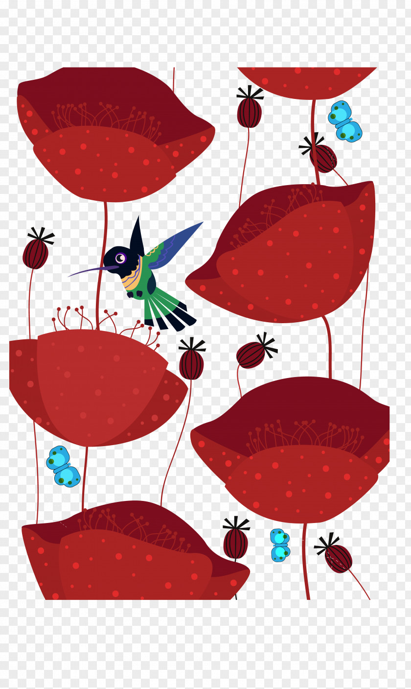 Birds, Red, Wild Animals Red Flower Illustration PNG