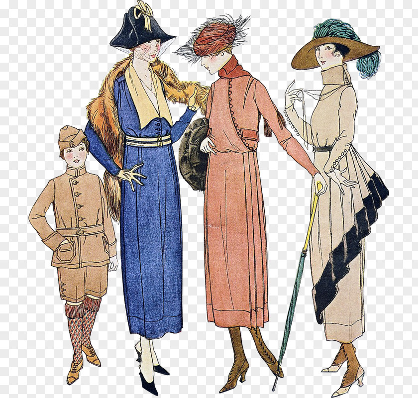 Dress Fashion Plate Edwardian Era Clothing Pattern PNG