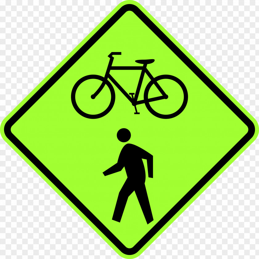 Fluorescent Manual On Uniform Traffic Control Devices Sign Warning Pedestrian Crossing Bicycle PNG