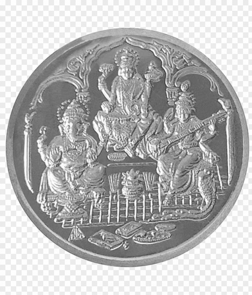 Lakshmi Gold Coin Ganesha Silver Saraswati PNG
