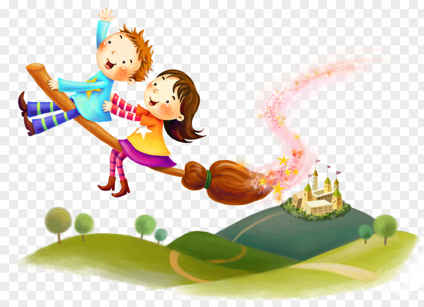 Riding A Broom To Fly Home Cartoon Desktop Wallpaper PNG