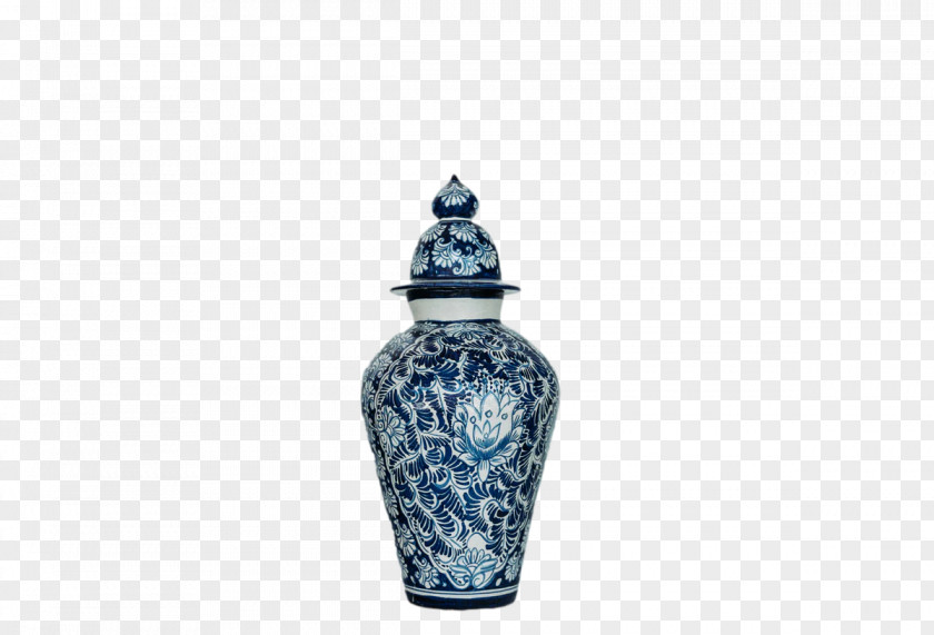 Ceramic Cobalt Blue And White Pottery Urn Vase PNG