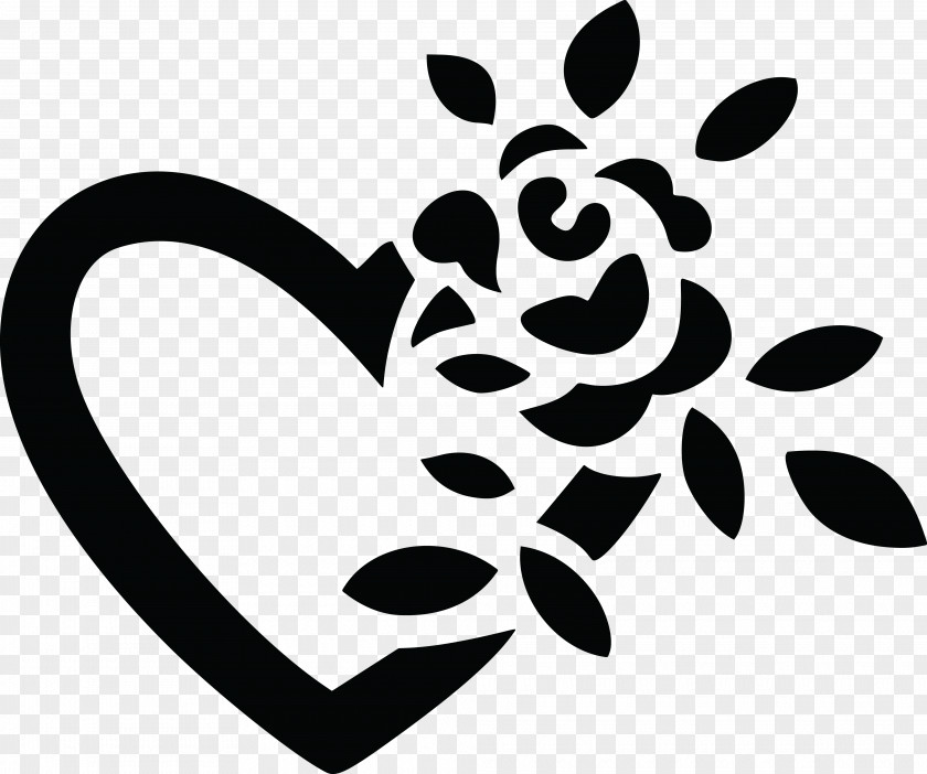 Black And White Rose Heart AutoCAD DXF Clip Art PNG