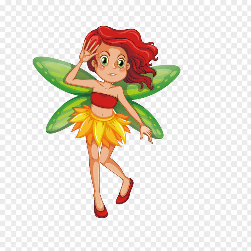 Vector Painted Green Fashion Red Hair Wings Elf Fairy Royalty-free Flower Fairies Illustration PNG