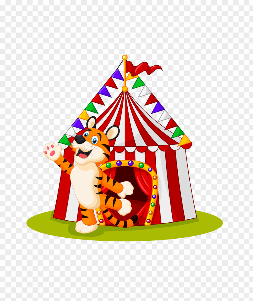 Cartoon Circus Tigers And Tent Vector Material Clown Illustration PNG