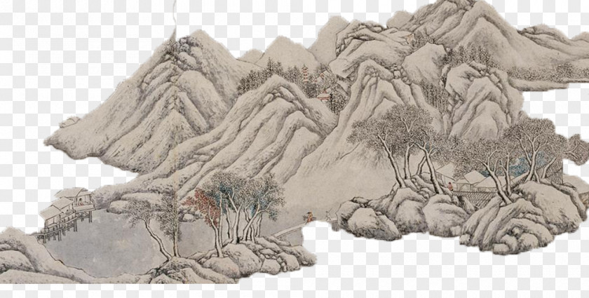 Chinese DecorationMountain Shanshu Ink Wash Painting PNG