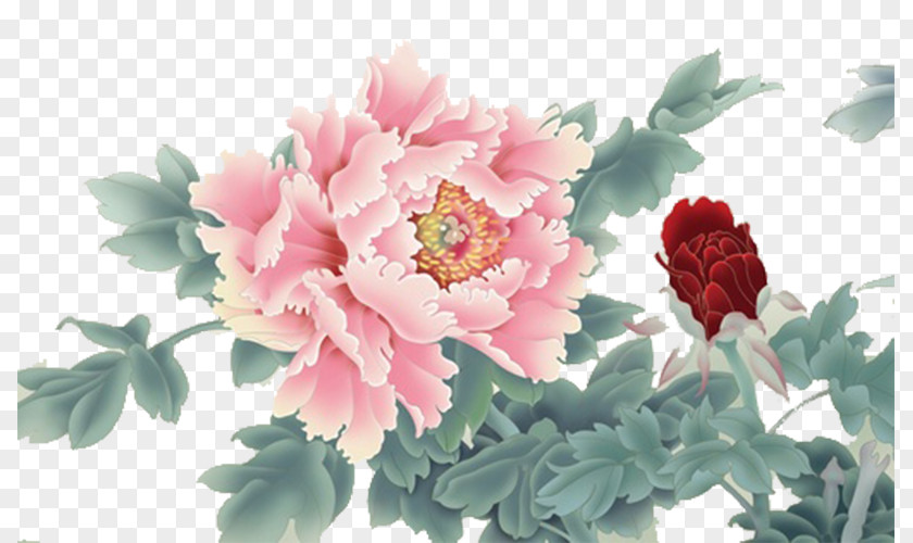 Pink Peony Mural Wall Painting Moutan PNG