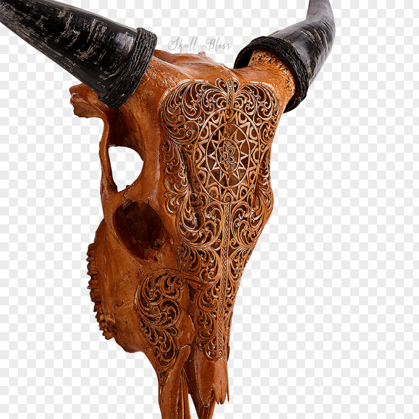 Wood Cattle Animal Skulls Antique Carving PNG